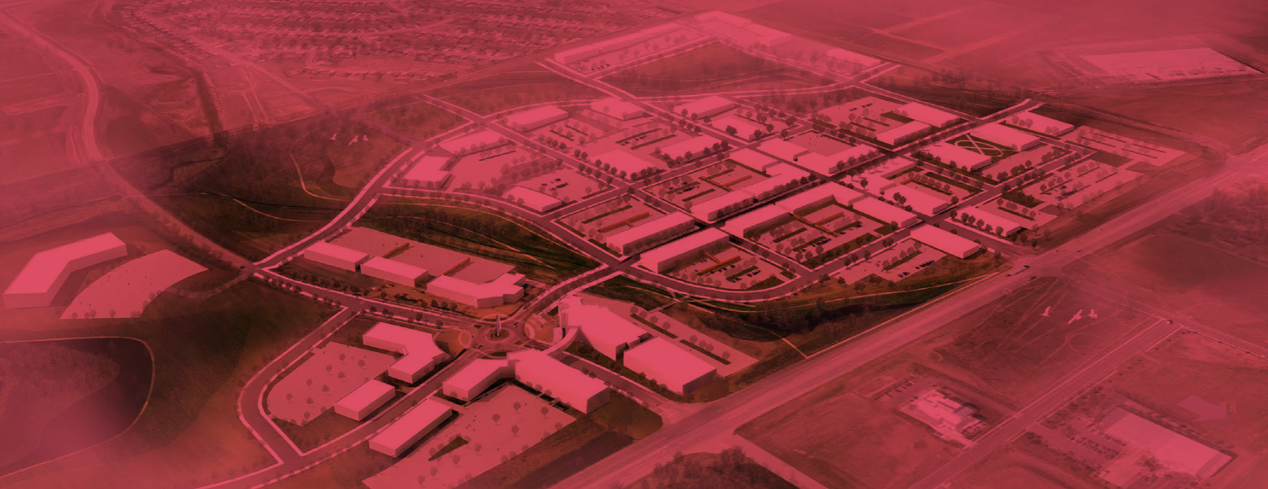 Bird's eye rendering of the USD Discovery District Research Park in Sioux Falls—an 80-acre hub for innovation, life sciences, and business growth.