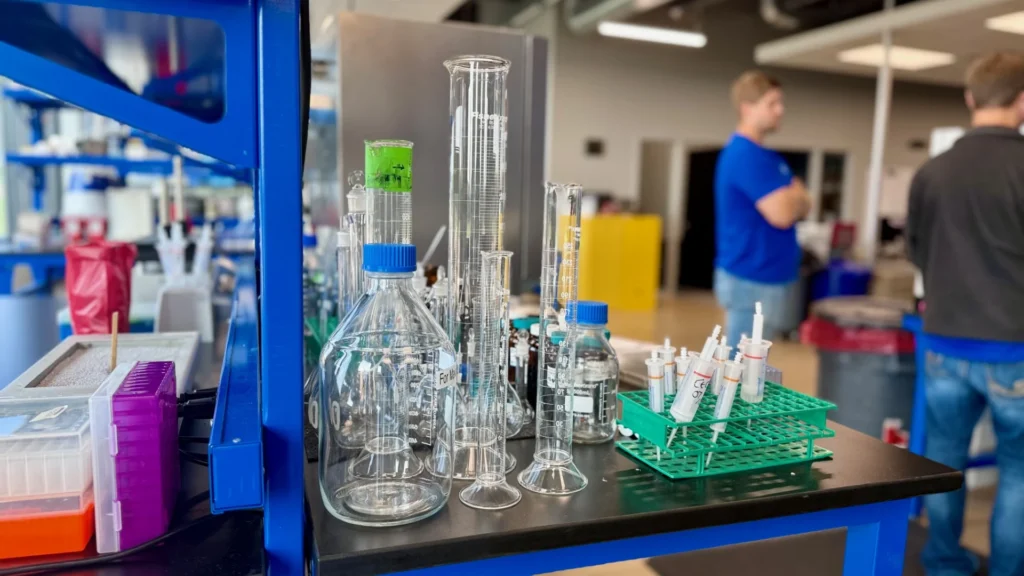 A close look at the analytical tools and instruments used in OmegaQuant’s fatty acid testing—now operating from their expanded lab within the USD Discovery District. Photo courtesy of SiouxFalls.Business.